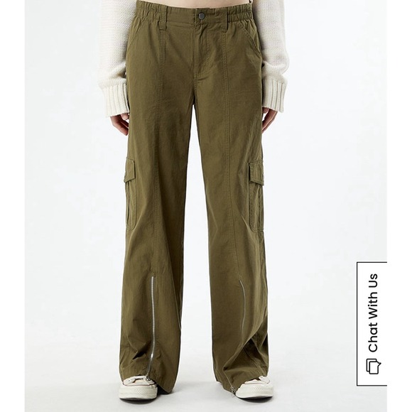 PacSun‎ Low Rise Puddle Cargo Pants Womens S Olive Green NWT MSRP $54.95 - Picture 2 of 14
